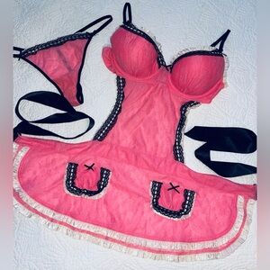 Victoria’s Secret Coral Pink  2 Pc Apron French Maid Panty Thong Set